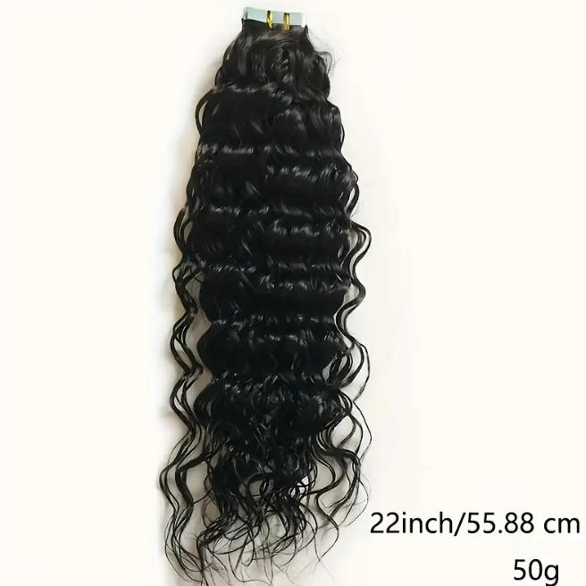 Human Hair Tape in Extensions for Women, Natural Black Remy Deep Wave 12-28 Inch, Seamless Double Weft Glue-In, Middle Eastern Collection 20pcs 30g, Suitable for All Ethnicities