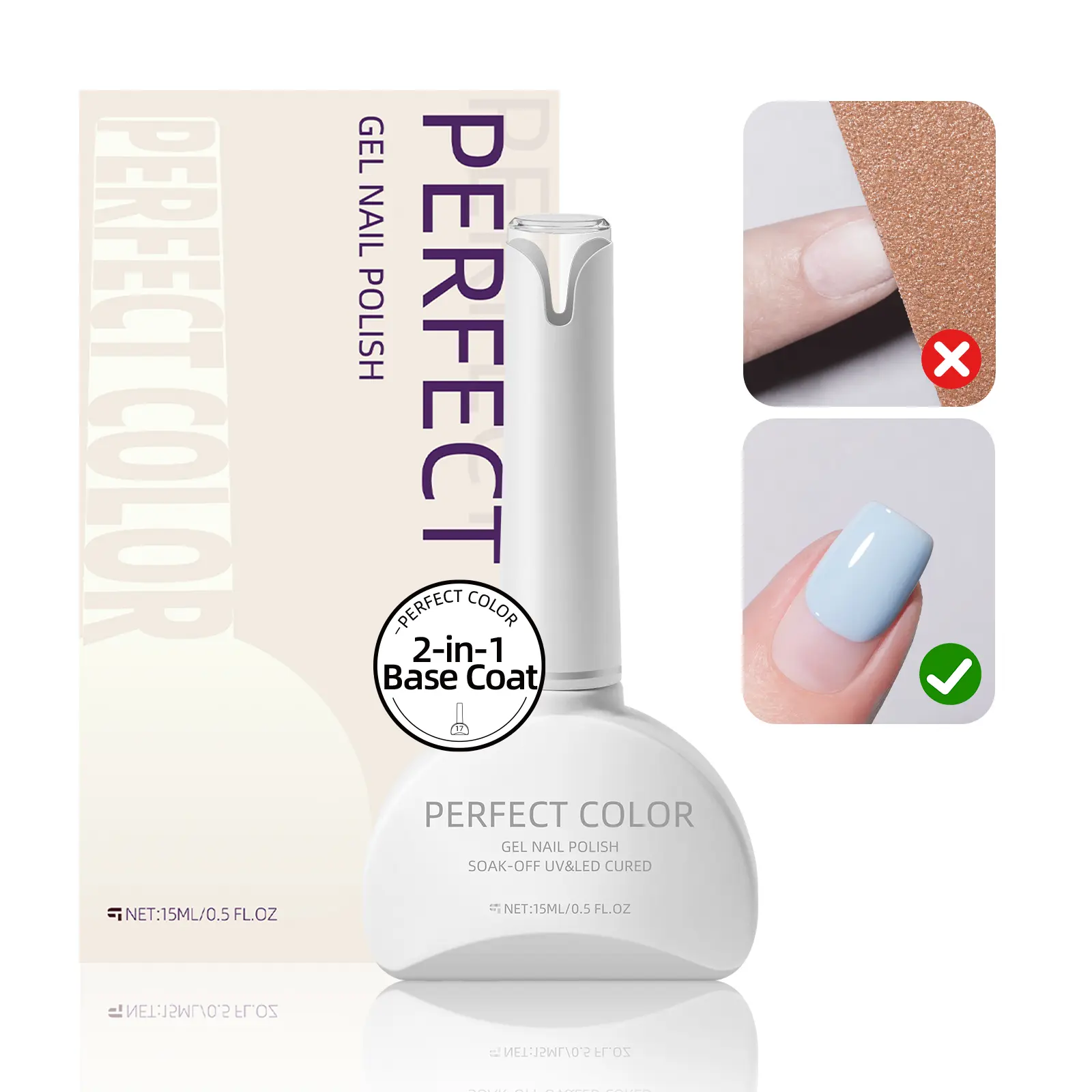 15ML 2-in-1 Super Sticky Base Coat Gel Polish, No Buffing & No Filing Foundation for Nail Care & Manicure, Strong Adhesion, UV/LED Cure to Reduce Damage