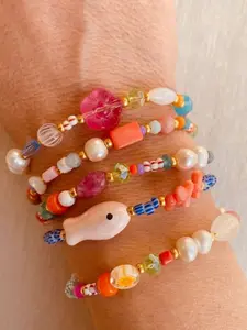 Women Ceramic Fish Bracelet Set, 5-Piece Design for Beach Vacation Party Stackable Accessories, Ideal for Ladies' Fashion, Stackable Bracelets, Fish Motif Bracelets, Summer Dainty Jewelry, Trendy Bangle