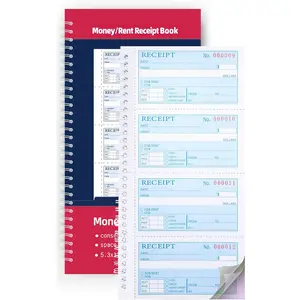 Receipt Books with Carbon Copies,Money and Rent Receipt Book,3-Part Carbonless,5.31" x 11.22",Receipt Book for Small Business,Blue,Yellow and Pink Copy,100 Sets Per Book