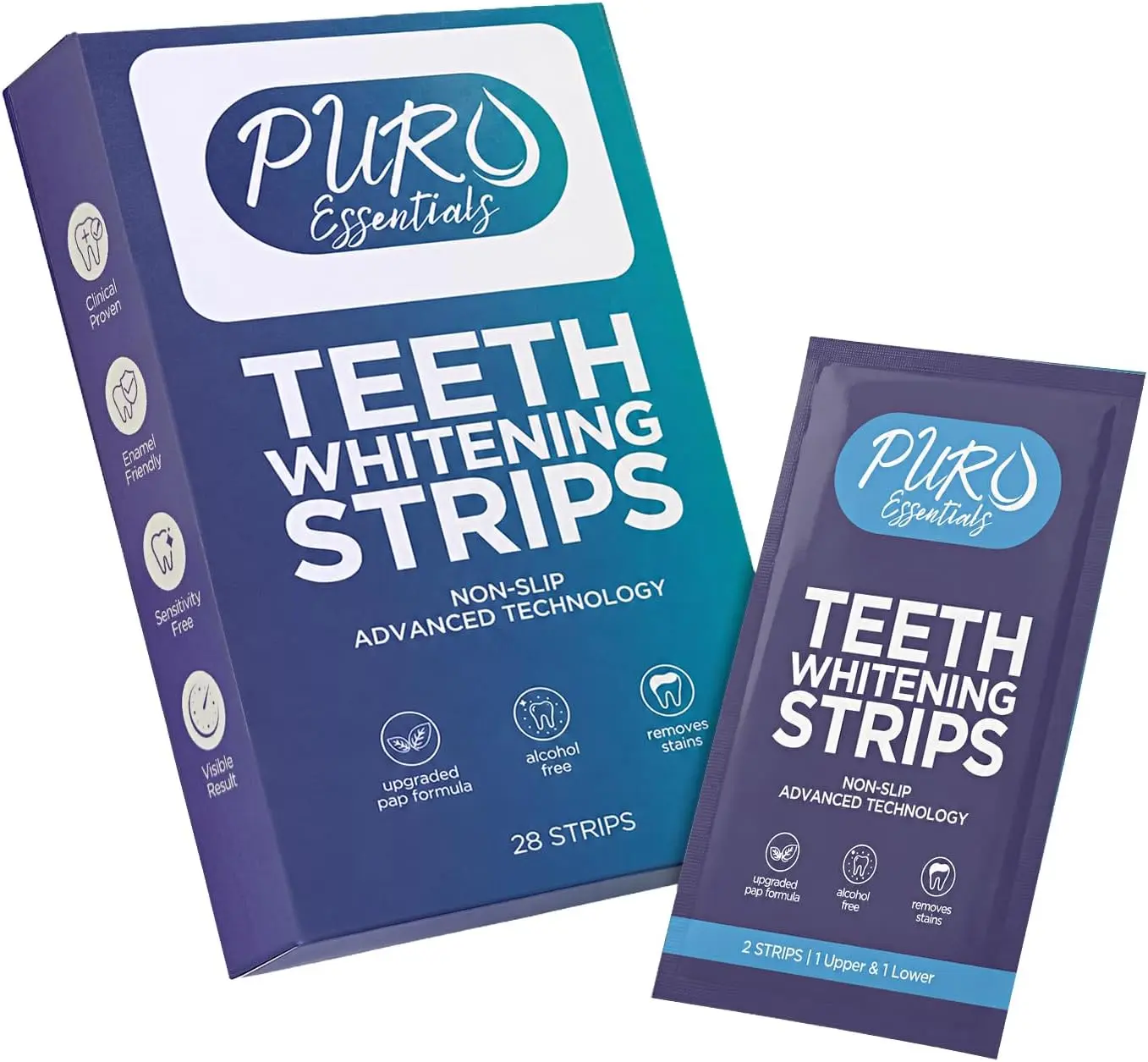 Pap Teeth Whitening Strips | Peroxide Free Formula for Sensitive Teeth | Removes Coffee, Wine, Tea, Soda & Smoke Stains | 30-Minute At-Home Whitening Kit | 28 Strips