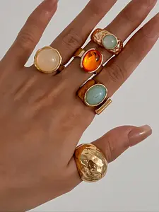 Vintage Fashion Gemstone Decorated Ring Set, Fashion Jewelry for Party, Daily Clothing Decor, Trendy All-match & Exquisite Jewelry for Birthday Gift