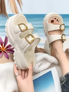 Women's Fashionable Plain Color Platform Clogs, Casual Comfortable Slide Sandals for Indoor Outdoor Beach, All-match Commuter Shoes for Work & Daily Wear, Summer, Flatform