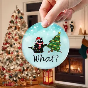 2D Flat, 1/20pcs Round Acrylic Christmas Tree Ornament, Cat Lover Gifts for Women, Funny Black Cat Ornaments Christmas Decorations for Christmas Tree, Gifts for Cat Lovers Ornaments Gifts, Cute Black Cat Christmas