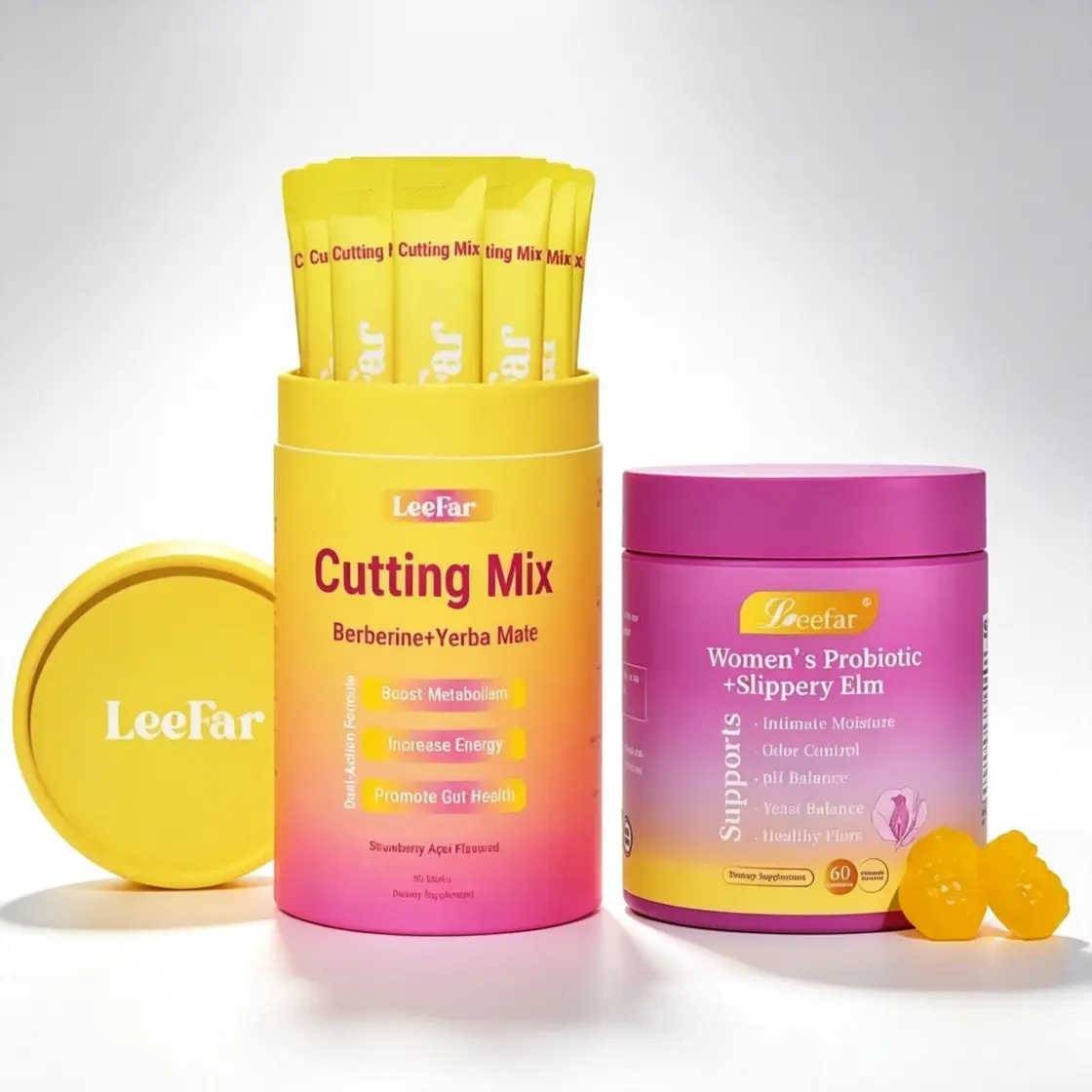 Glow Up Duo Bundle | Women’s Probiotic Slippery Elm Gummies + Berberine Yerba Mate Cutting Mix Powder, Support Gut Health, Metabolism & Feminine Balance