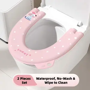 Handle Design 2 Pcs Winter Warm Toilet Seat Liners Waterproof Lightweight Thickened Non-Slip for Home Use No-Wash Wipe to Clean