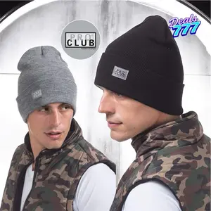 PRO CLUB Unisex Cuffed Beanie Warm Beanies with PRO CLUB Logo Casual Caps Classic Style Knit Hat Cap Plain Winter Hip Hop Acrylic