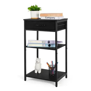 Printer Stand Table for Home Office 3 Tier Small Printer Stand with Storage Drawer Multi-Functional Printer Desk Shelf with Wood Board and Metal Frame