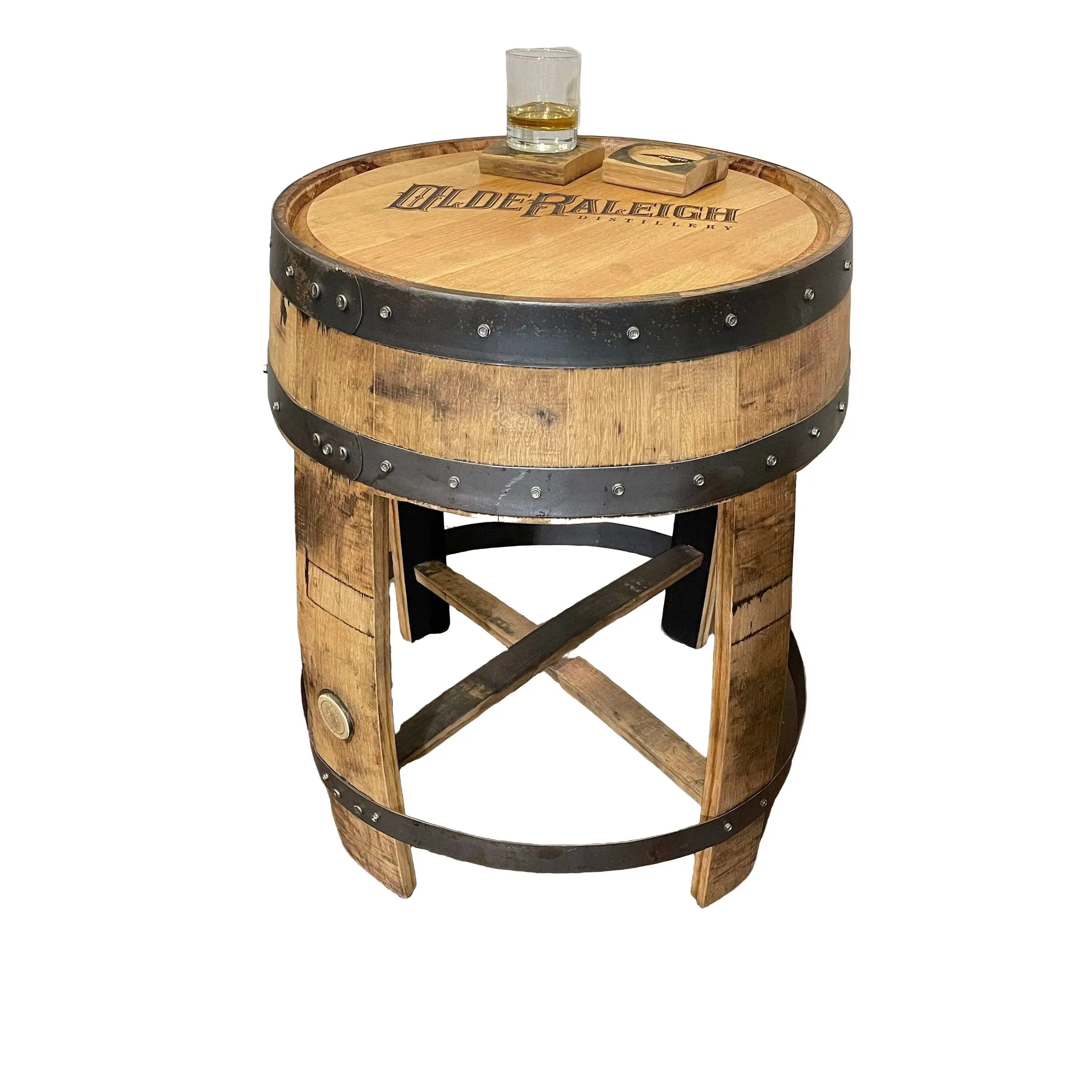 Whiskey Barrel End Table- Custom Engraving Available