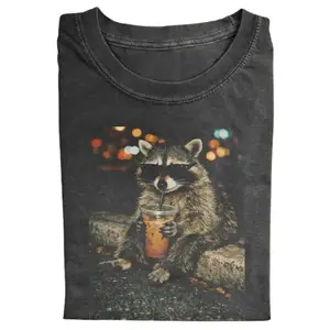 Vintage Raccoon Iced Coffee Comfort Colors Shirt, Funny Raccoon Graphic Tee, Cute Animal Aesthetic T-Shirt, Unisex Trendy Vintage Tee, Gift for Men & Women