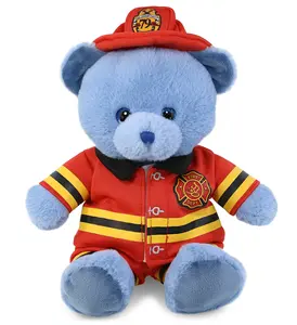DOLLIBU 8" Baby Blue Fireman Stuffed Toy - Removable, Super-Soft Polyester Plush Toy for Ages 0+