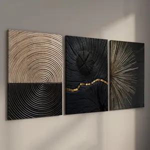 Wood Framed Canvas Painting, 3 Counts Tree Ring Stump Spiral Natural Pattern Wall Art, Wall Decor for Bedroom, Living Room, Dining Room, Bathroom, Ornaments, Wooden Wall Art