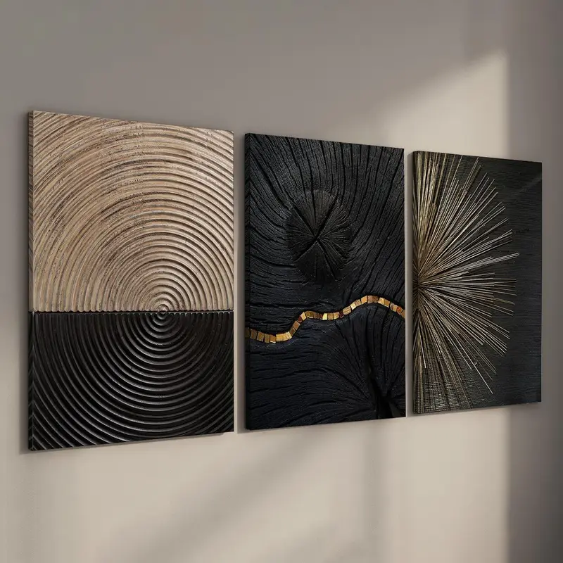 Wood Framed Canvas Painting, 3 Counts Tree Ring Stump Spiral Natural Pattern Wall Art, Wall Decor for Bedroom, Living Room, Dining Room, Bathroom, Ornaments, Wooden Wall Art, Wall Art Decoration