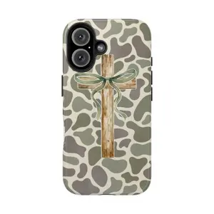 Rustic Wood Cross Phone Case for Christian, Camo Ribbon Bible Verse Themed Phone Case Premium Matte Texture, Protection, Shockproof,  Anti-Fingerprint For IPhone 17-12, Pro Max, Pro Plus, and Samsung S25-22 Protection Safety