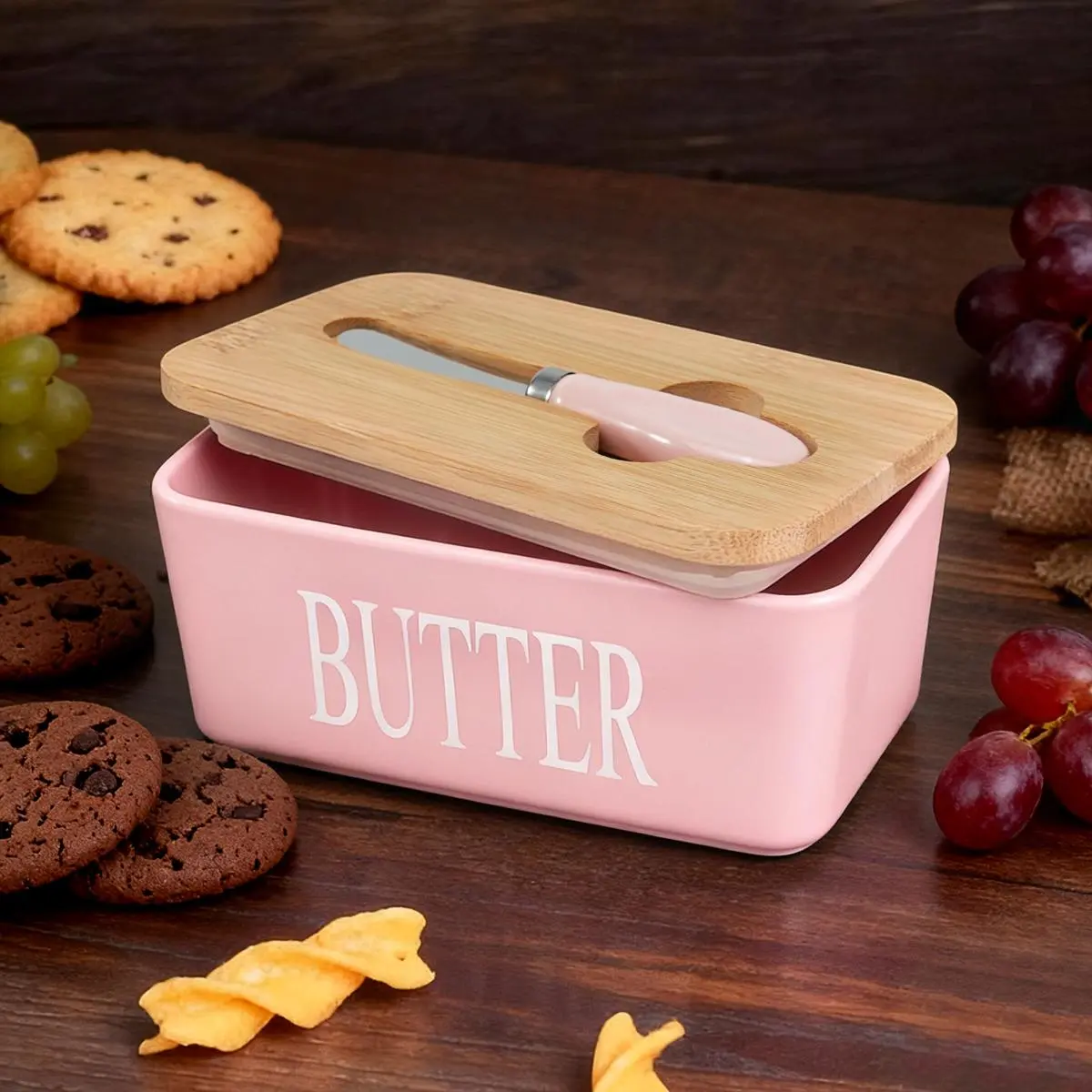 Large Capacity Ergonomic Ceramic Butter Plate Set with Lid - Lead-Free Durable Knife, Scratch-Free Filament Silicone Seal, Storage, Everyday Dishwasher-Safe Easy-Clean Kitchenware for Safer Eating Environment, Ideal Gift for Butter Lovers, Kitchen Organiz