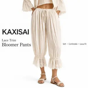 Women's Long Harem Pants Lace-Trimmed Ruffled Harem Pants, Loungewear Pajama Pants, Y2K-Style Cropped Pants, Short Harem Pants, High-Quality Comfortable Fabric, Relaxed Fit