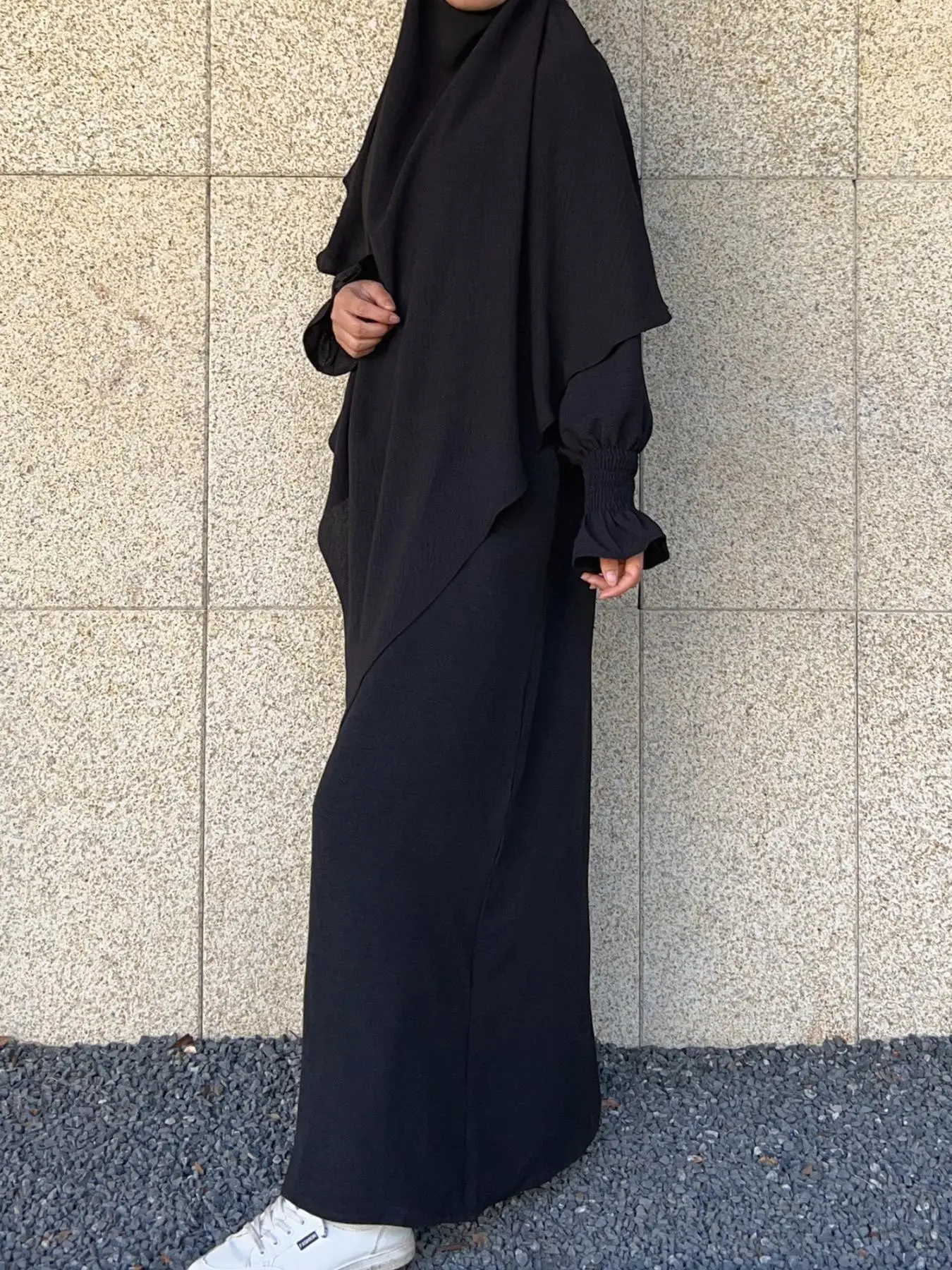 Women's Solid Color Abaya Set, Modest Long Sleeve Round Neck Dress & Hijab Two-piece Set, Women's Islamic Clothing for Spring & Fall