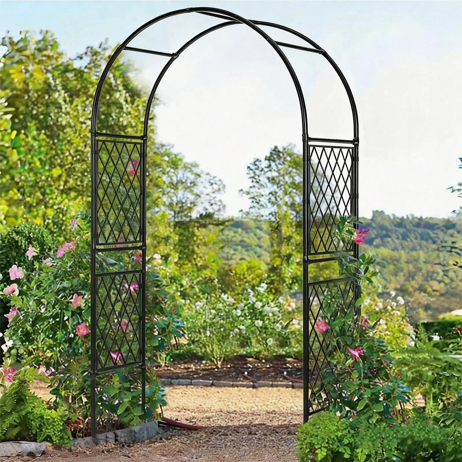 87" x 60" Heavy-Duty Metal Garden Arbor Arch Trellis, Black Outdoor Decorative Archway for Weddings, Climbing Plants, Patio, Lawn, Backyard, Pathway & Seaside