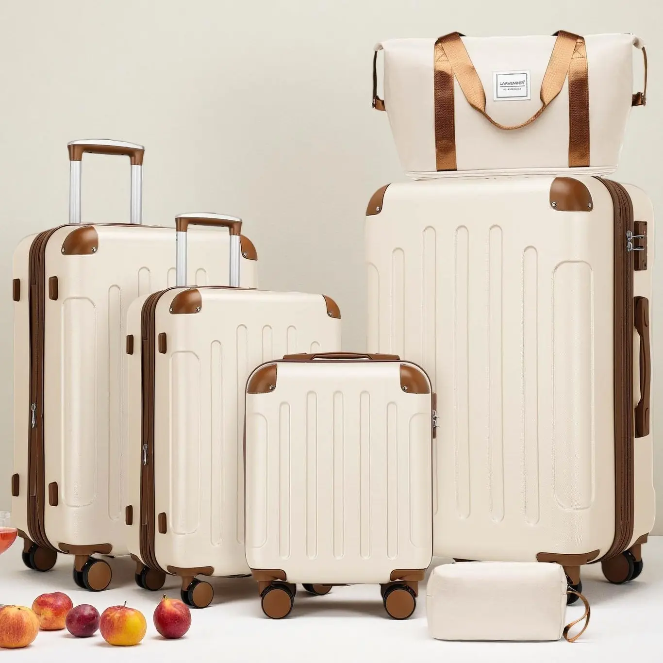 6 Piece Expandable Luggage Set 18 20 24 28 Inch ABS Hardshell Suitcases with TSA Lock 360 Spinner Wheels Travel Bag Toiletry Bag Cream