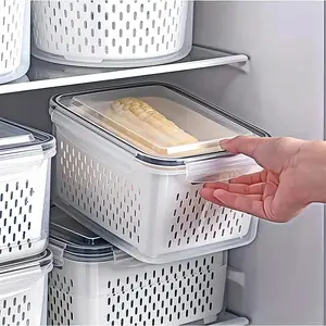 9 Piece Plastic Food Storage Container Set with Drain Basket and Lids, Produce Storage Containers, Leakproof, Refrigerator Safe, Reusable Kitchen Organizer, Fridge Storage Organizer