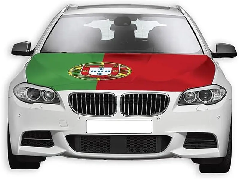 Portugal Flag Car Hood Cover - Car Decorations, 100% Polyester Stretchable Elastic Easy Install Multi-Size Engine Banner, Customizable Washable, Available in 4x5ft and 6x7ft Sizes (Festive & Party Backdrop Supply)