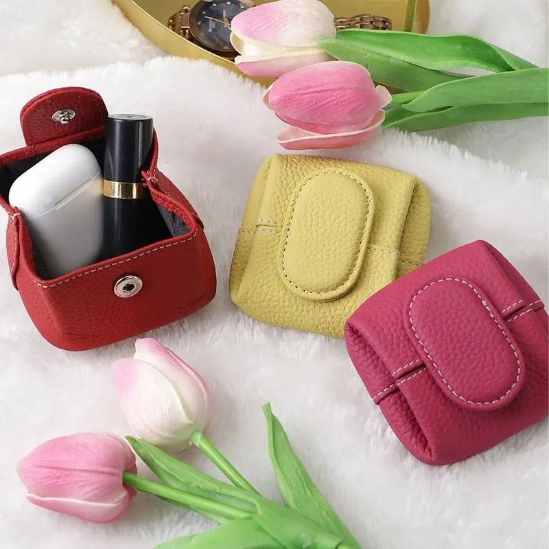 Women's Genuine Leather Lychee Print Compact Multipurpose Wallet Card Holder - Compartmentalized Mini Pouch, Snap Closure, Zip, Waterproof, Key/Earphone/Change Storage for Daily Use, Fashion Cute Leather Wallets for Women, Leather Women's Wallets