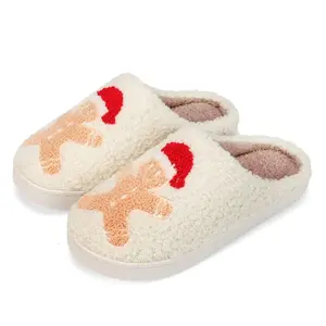 Fuzzy House Slippers for Women Smiley Face - Christmas Cozy Memory Foam Woman Slipper Indoor and Outdoor Winter Bedroom Shoes