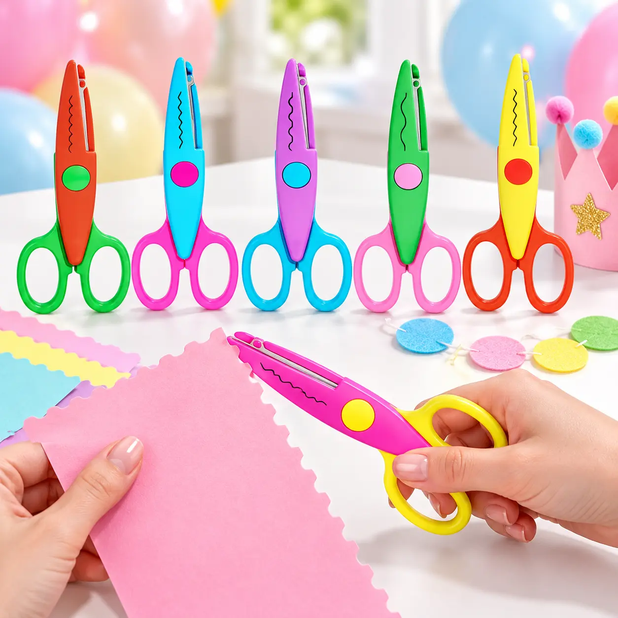 6-Pack Decorative Edge Craft Scissors, Colorful Pattern Cutting Scissors for Paper Scrapbooking, Card Making, School Art Projects & DIY Crafts, Wave Zig Zag Fancy Border Scissor Set