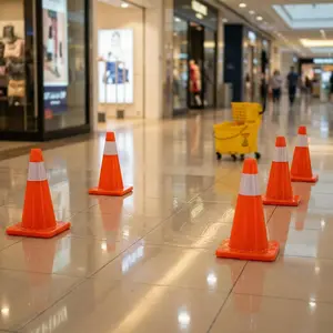6 Pack Traffic Cone Set, 18 Inch High-Visibility Stackable Barriers with Reflective Collars, PVC Base, Collapsible Safety Stream Cones for Parking, Construction, Event Control, Sports Training, Orange