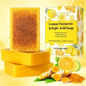 Three-Pack Ikzee Lemon Turmeric Soap 100g, Deep Cleansing Brightening Handmade Soap, Natural Ingredients for Radiant Skin Care, Body Care