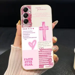 Pink Cross Quotes Pattern Case suitable for SamsungGalaxy A14 A13 A12 A11 A10 A07 A06 A05 A05s A04 A04s A04e A03 A03s A02 A02s 4G 5G Smartphone Silicone Protective Anti-Drop Ultra Mobile Phone Thin Back Cover Giving gifts to family and friends