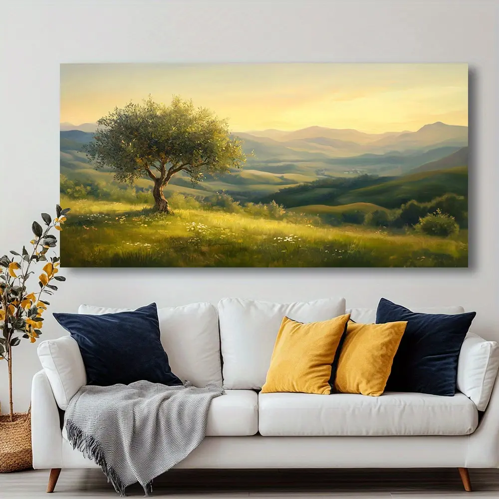 "The Solitary Tree" Abstract Art Modern Framed Canvas Wall Art - Multi-Size Pine Wood Frame, High-Quality Print, Home Decor for Living Room, Bedroom, 16x32x0.6inch(40x80x1.5cm),20x40x0.75inch(50x100x1.9cm),24x48x0.75inch(60x120x1.9cm), 24×48×0.75Inch（60×1