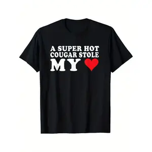 I Love My Older Girlfriend Super Hot Cougar  My Heart 180g Cotton T-Shirt One Side Print Short Sleeve Valentine'S Day Gifts, Holiday Gifts For Summer And Fall