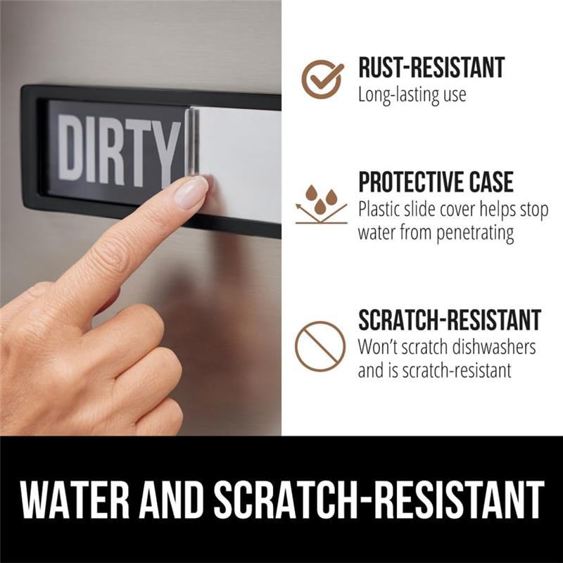 Dishwasher Magnet - 7x2 Inches with Optional Adhesive Sticker, Water Resistant Plastic, Strong Magnetic Construction, Non-Scratch Design