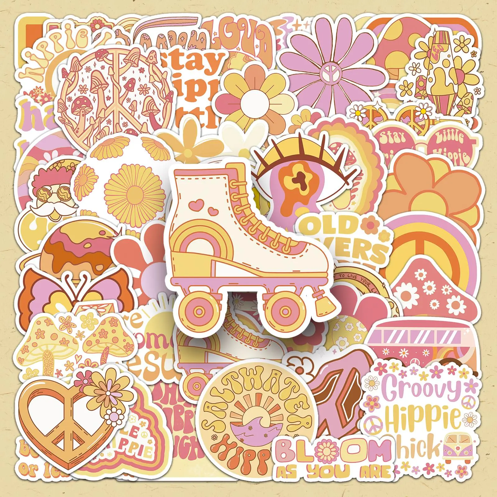 Hippie Themed Sticker, 100pcs/set Creative DIY Decorative Sticker, Scrapbooking & Stamping Supplies for Cellphone Case, Motorcycle, Laptop, Guitar