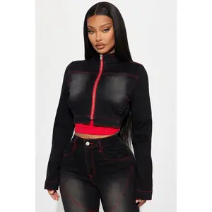 Up For A Challenge Stretch Denim Moto Jacket - Black Wash