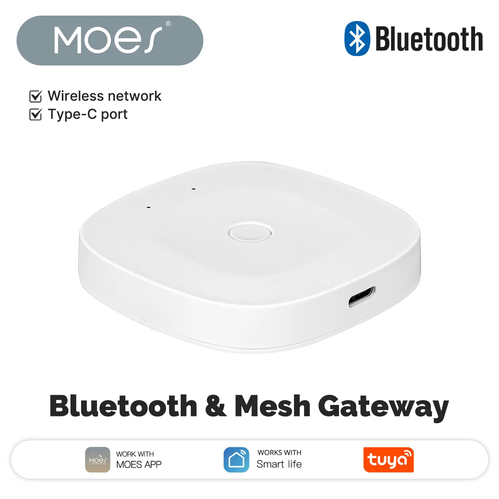 MOES Tuya Bluetooth MESH(SIG) Smart Home Gateway Hub, USB Plug AC Power Supply Wireless Network Bridge with Remote, Voice & App Control, Signal Stability, Timer Control, Smart Life Function, Compatible with Alexa, Google Home, Links FingerBot to Wi-Fi, Vo