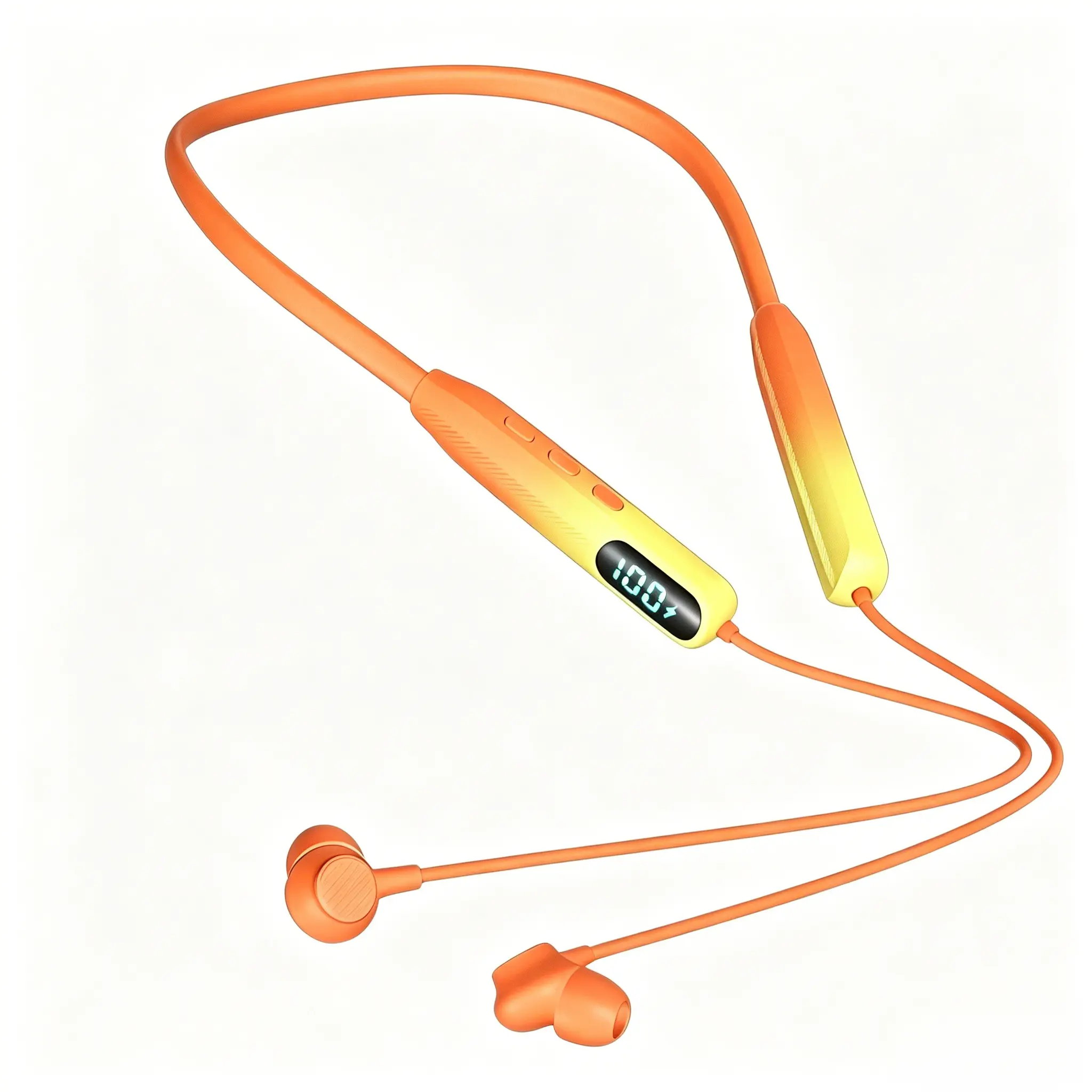Wireless Silicone Neckband Headphones with Memory, Stereo, Card Support, MP3 Playback, 48H Batteries, LED Display, Noise-Canceling, 9D Audio, Detachable Wired Cable, ENC, Smart Voice Assistant, Gym & Game Use, Bluetooth Connection for Digital Devices