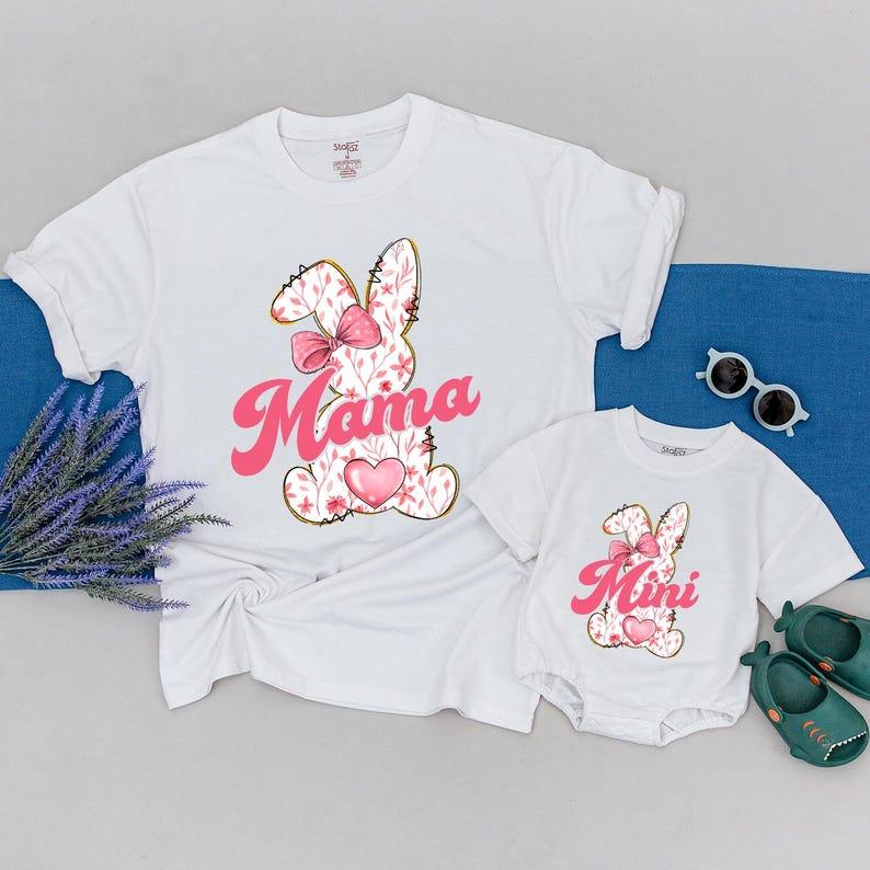 Custom Mama and Mini Easter Bunny Pink Bow Shirt, Bunny Pink Bow Easter, Trending Bow Toddler Easter Shirt, Happy Easter Day Gift, Mommy and Me