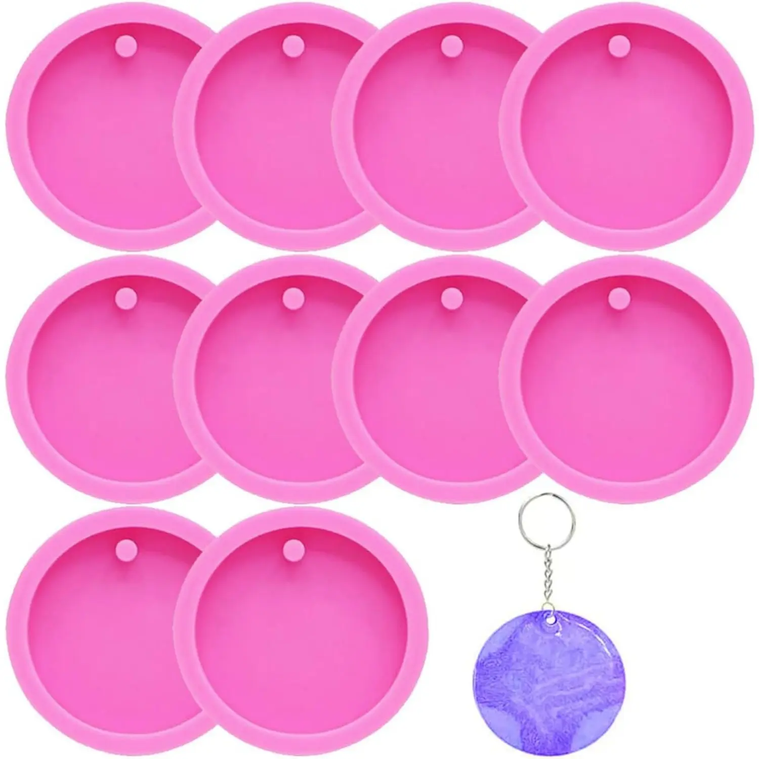 10Pack Round Keychain Silicone Mold Flat Circle Resin Molds with Hole, Keychain Charms Epoxy Resin Molds Casting Molds for DIY Earrings, Keychain, Pet Tag, Jewelry Making, Crafts Making (2 inch) - Home Improvement.