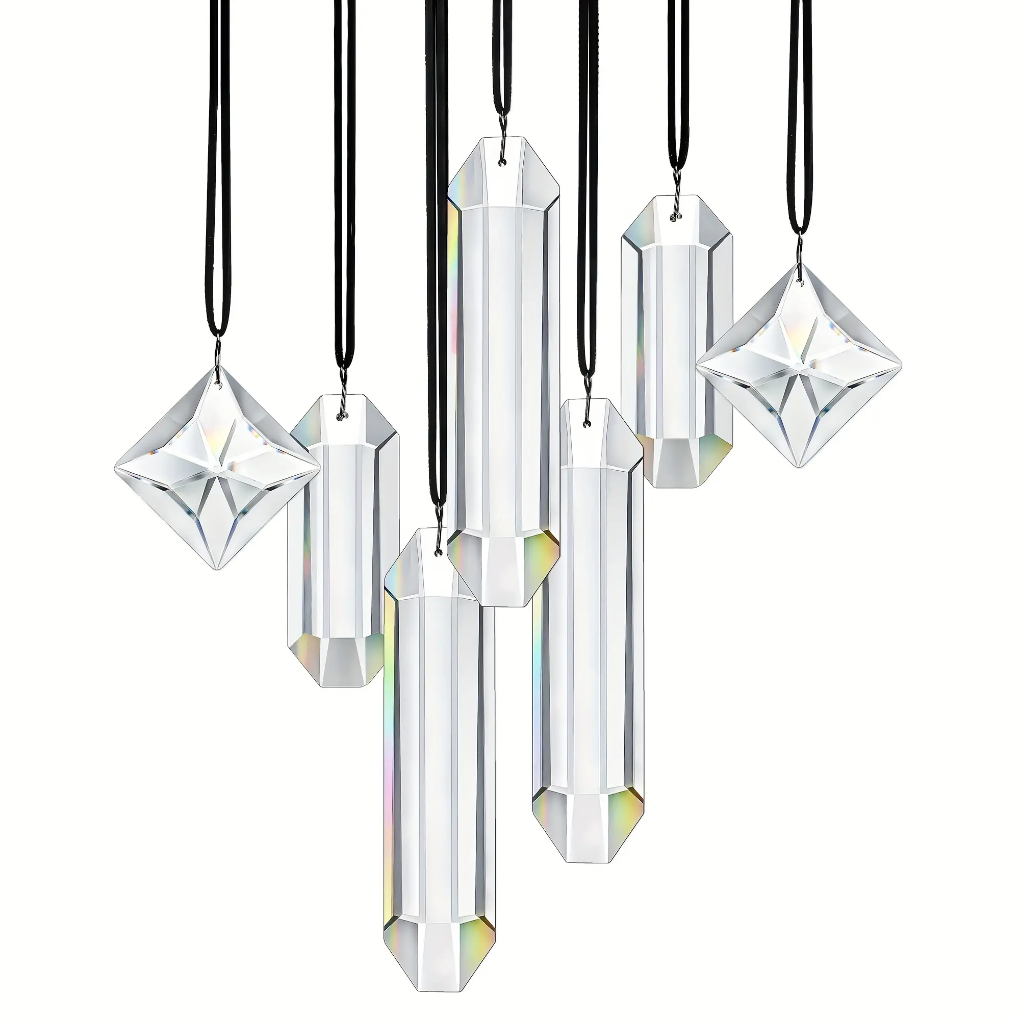 7-Piece Transparent Crystal Prism Sun Catcher Light Hanging Room Decor, Home Hanging Decoration, Rainbow Maker Sun Catcher for Windows Balcony Kitchen Garden Decoration