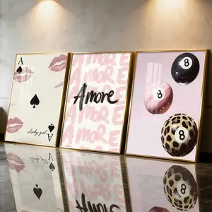 3Pcs Aluminum Alloy Framed Painting, Kissing Lips Ace Card Amore Eight Ball Picture, Home Decoration For Living Room, Bedroom, OfficeWall Decor, Odorless Print Artwork, Luxury Perfect Gift For Friends And Family