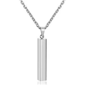 4 Side Engraving Personalized Custom Message Name Bar Necklace Stainless Steel Pendant Chain for Men Women Valentine's Day
