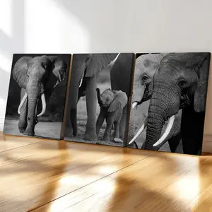 3-Pack Wood Frame Canvas Posters, Modern Elephant Art, Waterproof Wall Decor, Living Room Bedroom Office Decoration