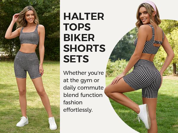 Aoysky Women's 2 Piece Athleisure Wear Sets - Padded Open Back Gingham Crop Tank (Women's Tops), High Waisted Seamless Sports Shorts, Sporty Style Outfits, Gym Sets for Yoga & Workout,summerwins Aoysky Women's 2 Piece Athleisure Wear Sets - Padded Open Back Gingham Crop Tank (Women's Tops), High Waisted Seamless Sports Shorts, Sporty Style Outfits, Gym Sets for Yoga & Workout,summerwins
