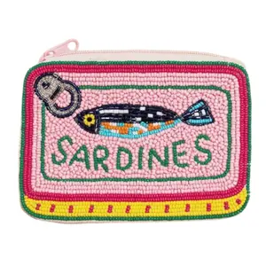 Pink Sardines Beaded Pouch