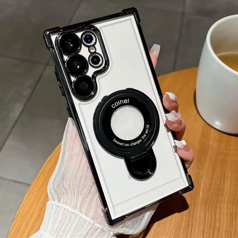 Transparent electroplated four corner anti drop magnetic suction, metal bracket anti drop phone case, Cover, suitable for Samsung S26 S25 S24 S23 S22 Ultra Plus compatible with MagSafe wireless charging shockproof protective