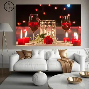 Romantic Wall Decor, Wooden Framed Canvas Print of Candlelight Dinner with Red Roses & Wine Glasses, HD Waterproof Modern Art for Living Room & Bedroom, Ideal Home Decoration & Gift, wicked good poster