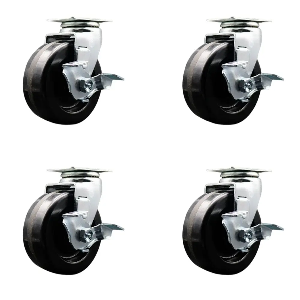 Service Caster TOOL-SCC-20S520-PHB-TLB-4 Tool Box Caster Wheel Set - 5 in. Flat Free, Zero Maintenance Phenolic Wheels - Industrial Grade - 4 Swivel Casters with Top Lock Brakes