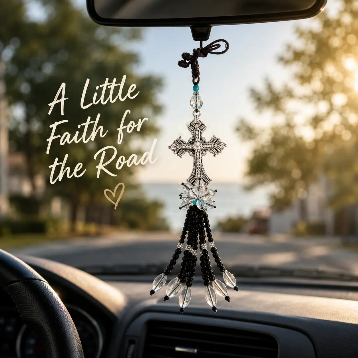 Crystal Cross Car Hanging Charm, Faith Inspired Rearview Mirror Ornament, Elegant Car Interior Decor Accessory Gift